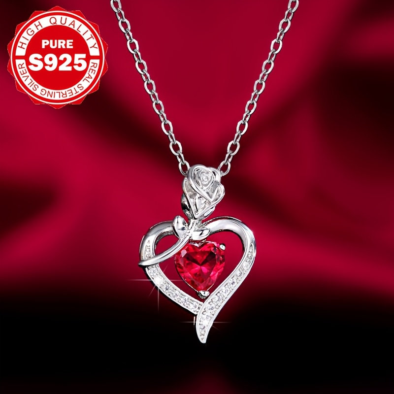 Women's S925 Silver Floral Heart Necklace, Romantic Gift